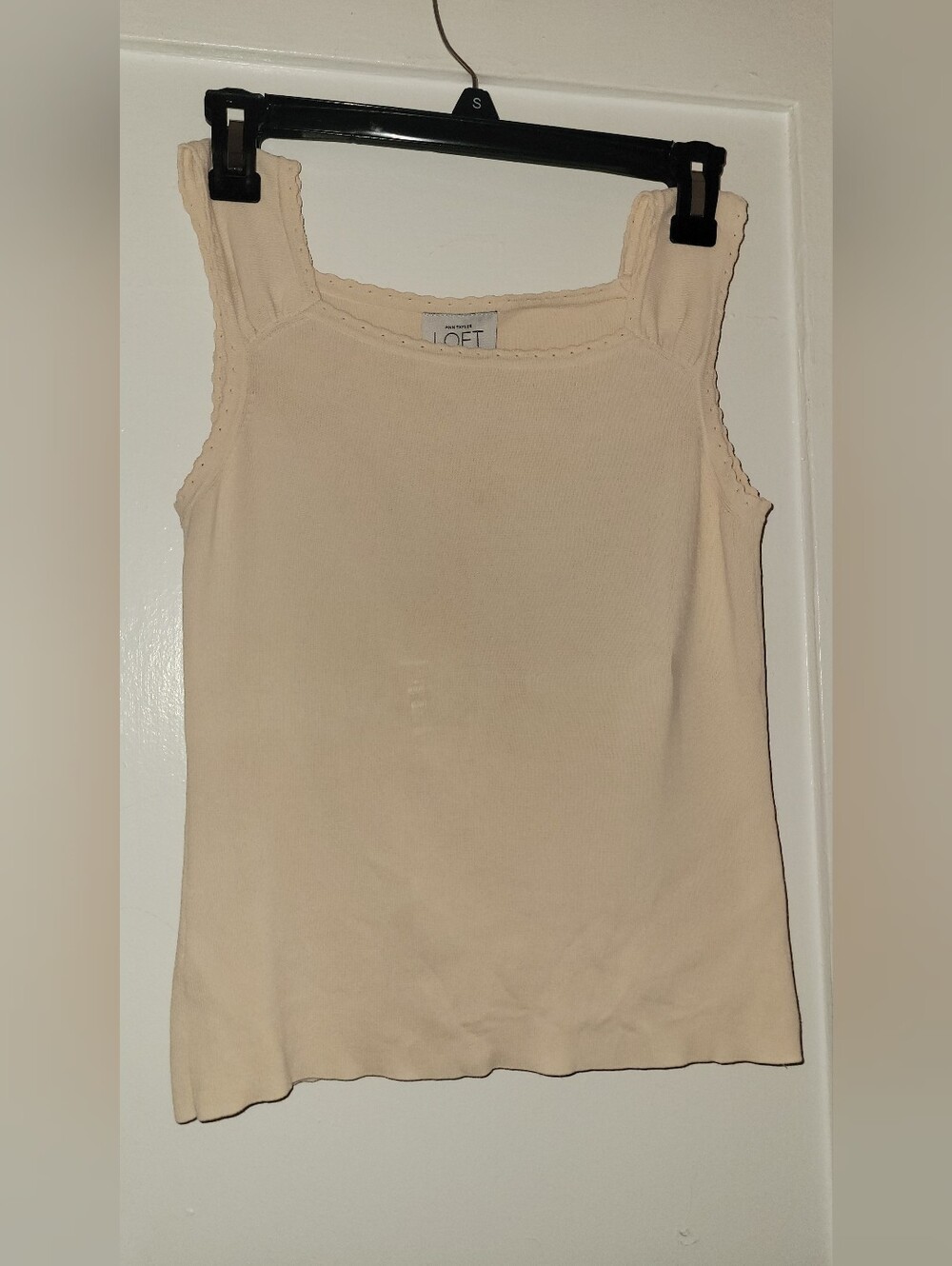 LOFT Cream Square Neck Scalloped Tank